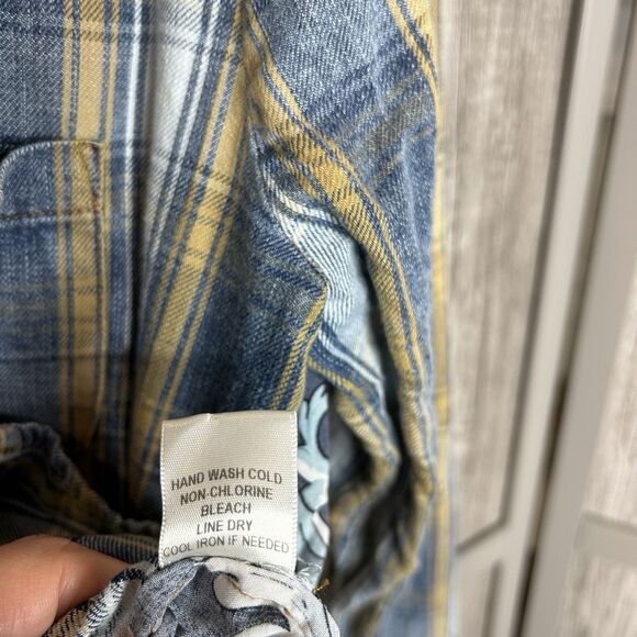 Aratta Silent Journey Shirt Large Button Up Plaid Floral Bohemian - Picture 7 of 10